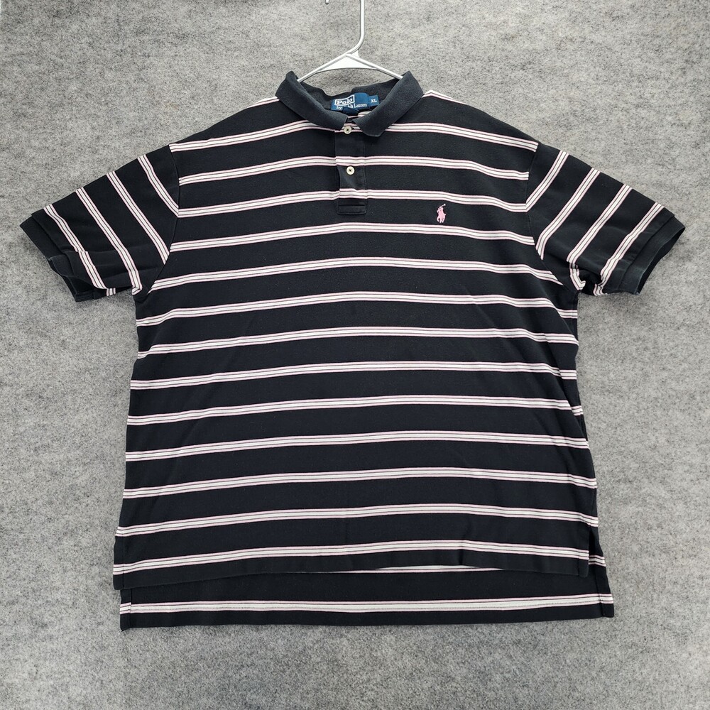 Ralph Lauren Polo Shirt Mens Extra Large Black Striped Short Sleeve